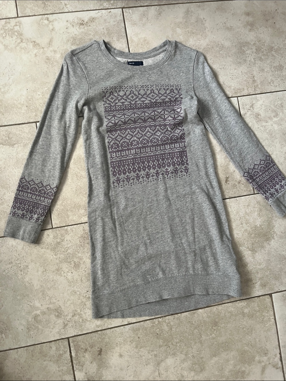 GAP Girls Gray Knit Sweater Dress with Purple Fair Isle Panel